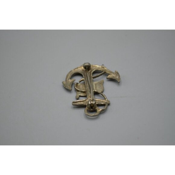 British Navy Brooch Anchor Union Jack Flag  1.5" Vtg Silver Blue Red White - Picture 4 of 7